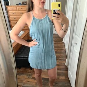 Chambray Dress with Lace Detail